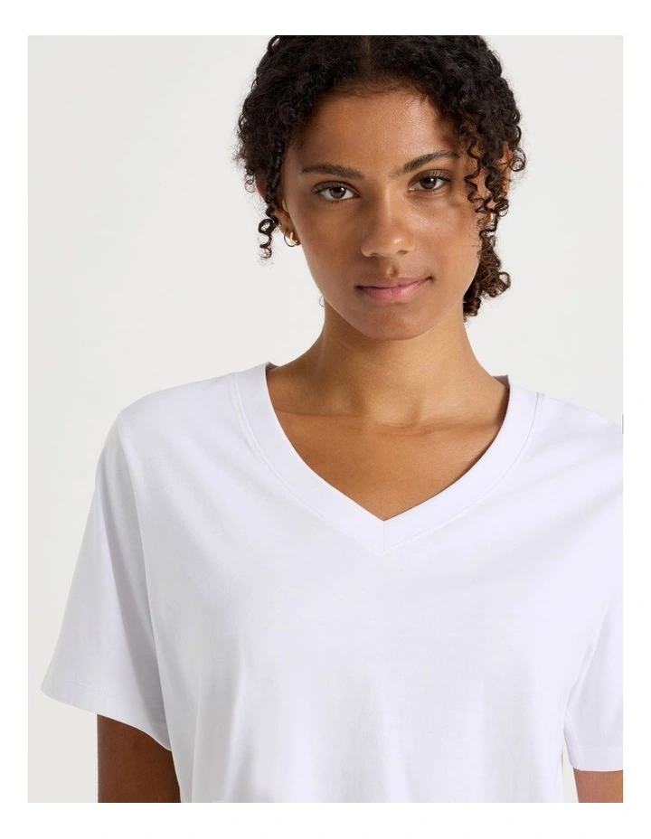 Relaxed Fit V Neck Tee in White image 5
