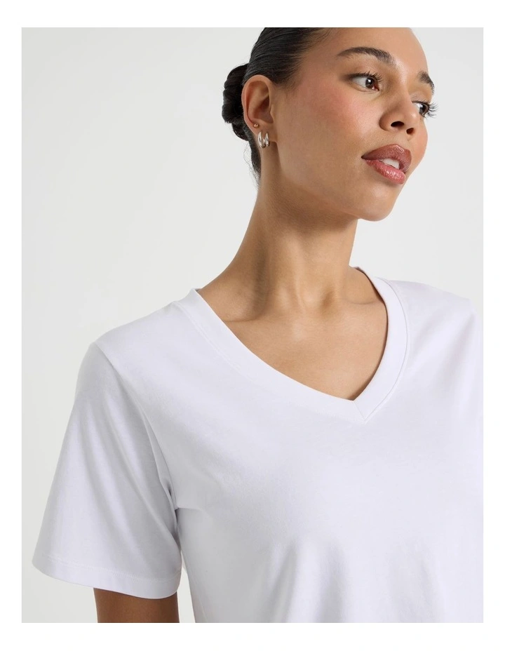 Relaxed Fit V Neck Tee in White image 7