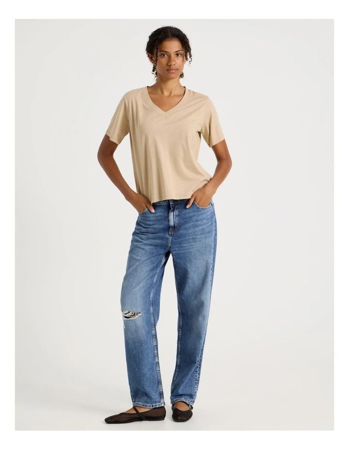 Relaxed Fit V Neck Tee in Oat image 2