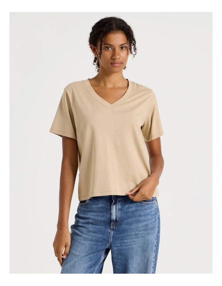 Relaxed Fit V Neck Tee in Oat image 3