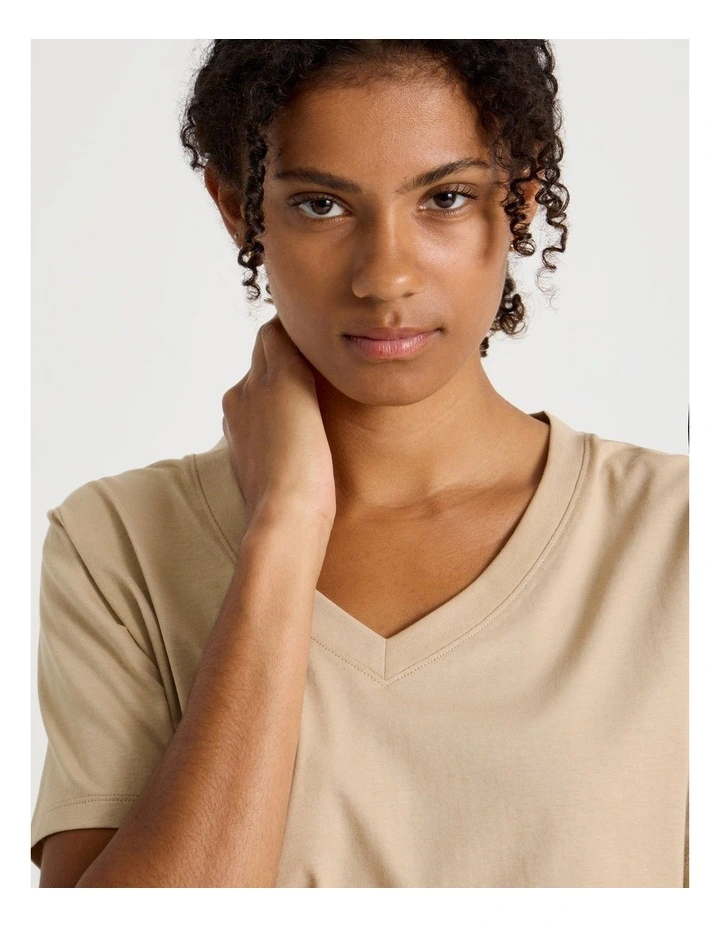 Relaxed Fit V Neck Tee in Oat image 4