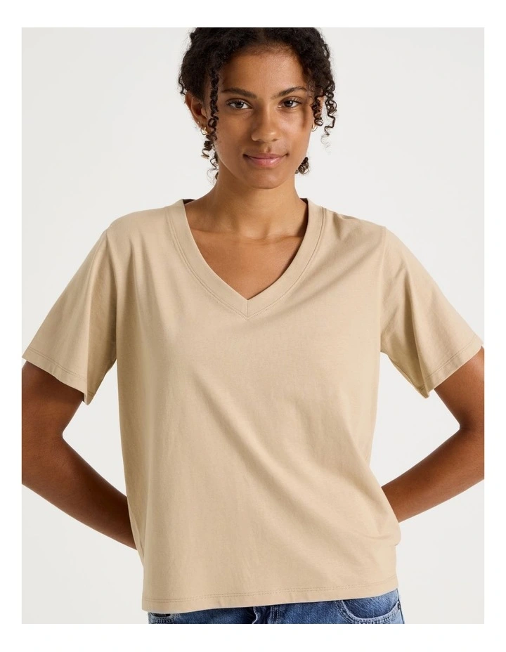 Relaxed Fit V Neck Tee in Oat image 5