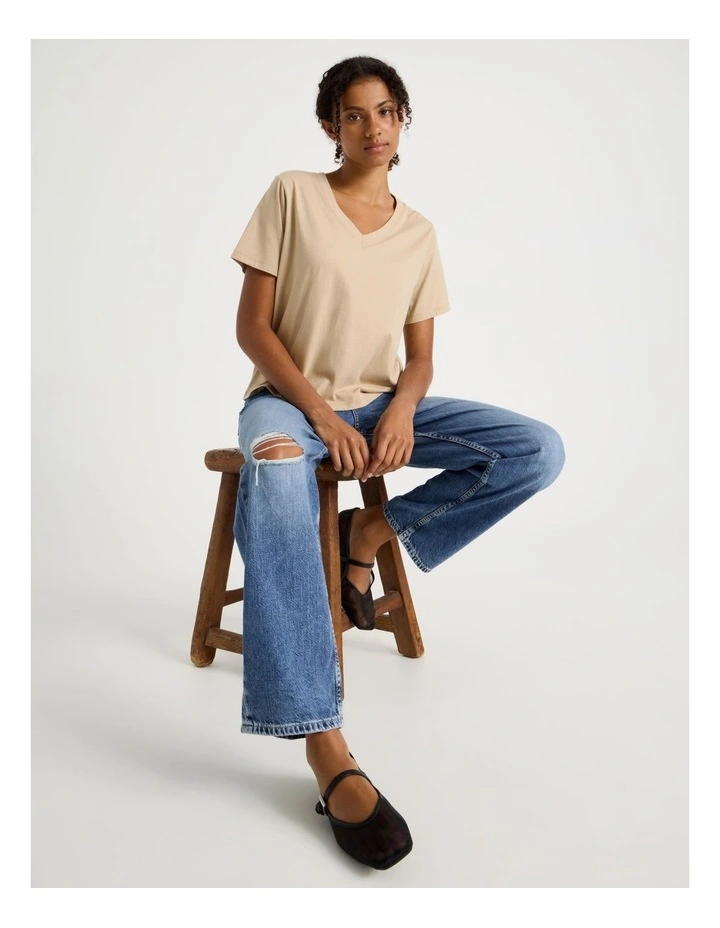 Relaxed Fit V Neck Tee in Oat image 7