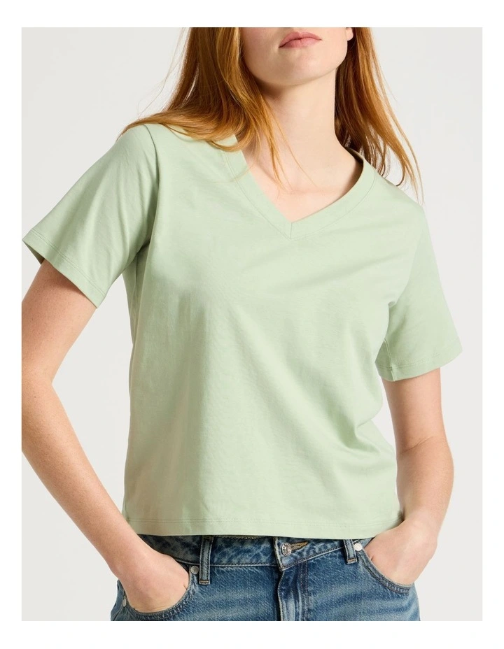 Relaxed Fit V Neck Tee in Smoke Green image 1