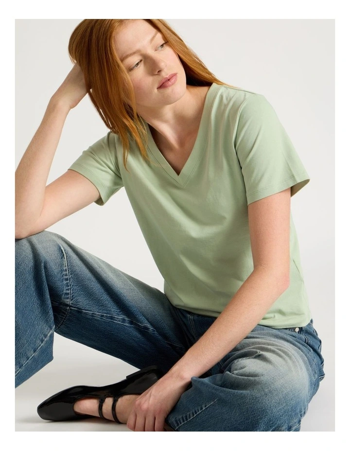Relaxed Fit V Neck Tee in Smoke Green image 2
