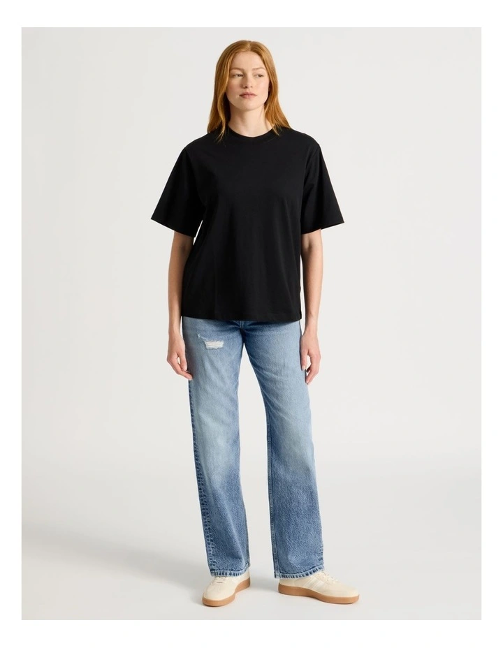 Loose Fit Crew Neck Tee in Black image 2