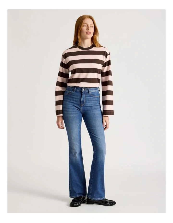 Bell Sleeve Tee in Chocolate & Pink Stripe image 2