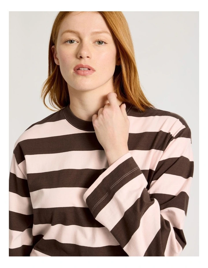 Bell Sleeve Tee in Chocolate & Pink Stripe image 3