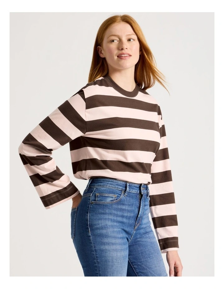 Bell Sleeve Tee in Chocolate & Pink Stripe image 5