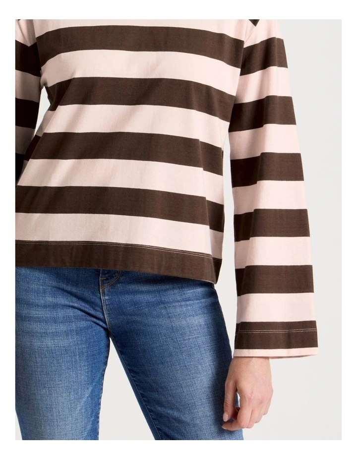 Bell Sleeve Tee in Chocolate & Pink Stripe image 6