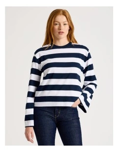 Bell Sleeve Tee in Navy & White Stripe