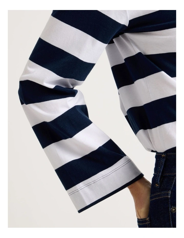 Bell Sleeve Tee in Navy & White Stripe image 2