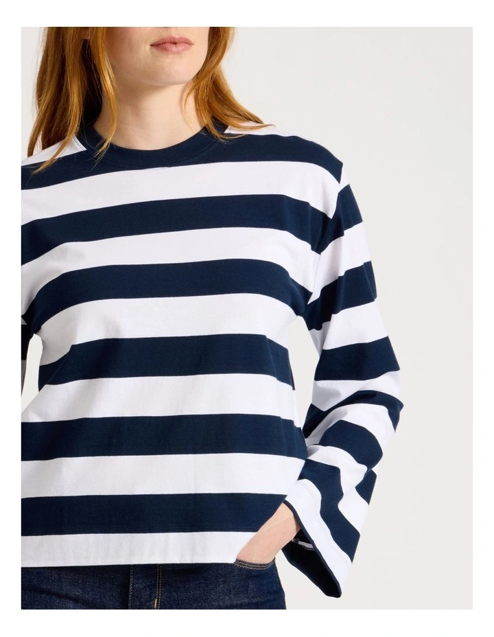Bell Sleeve Tee in Navy & White Stripe image 6
