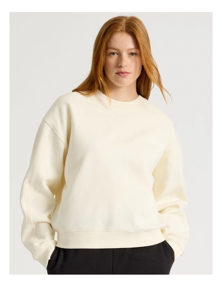 Oversized Sweater With Seam Details in Off White image 1
