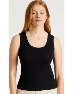 Slim Fit Rib Tank in Black
