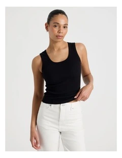 Slim Fit Scoop Neck Tank in Black