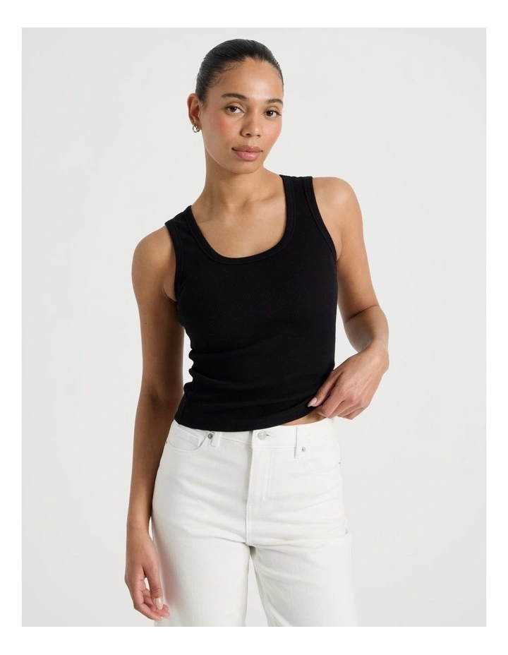 Slim Fit Scoop Neck Tank in Black image 1