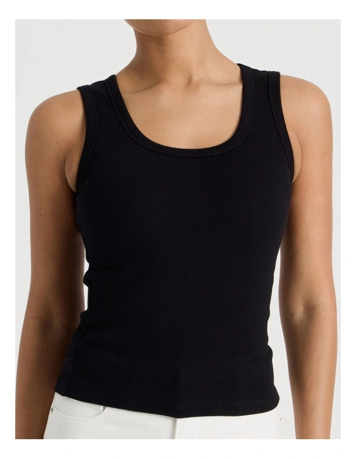 Slim Fit Scoop Neck Tank in Black image 3