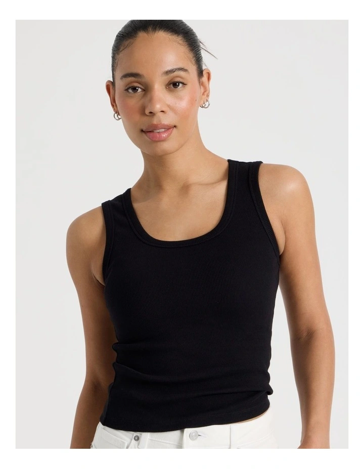 Slim Fit Scoop Neck Tank in Black image 4