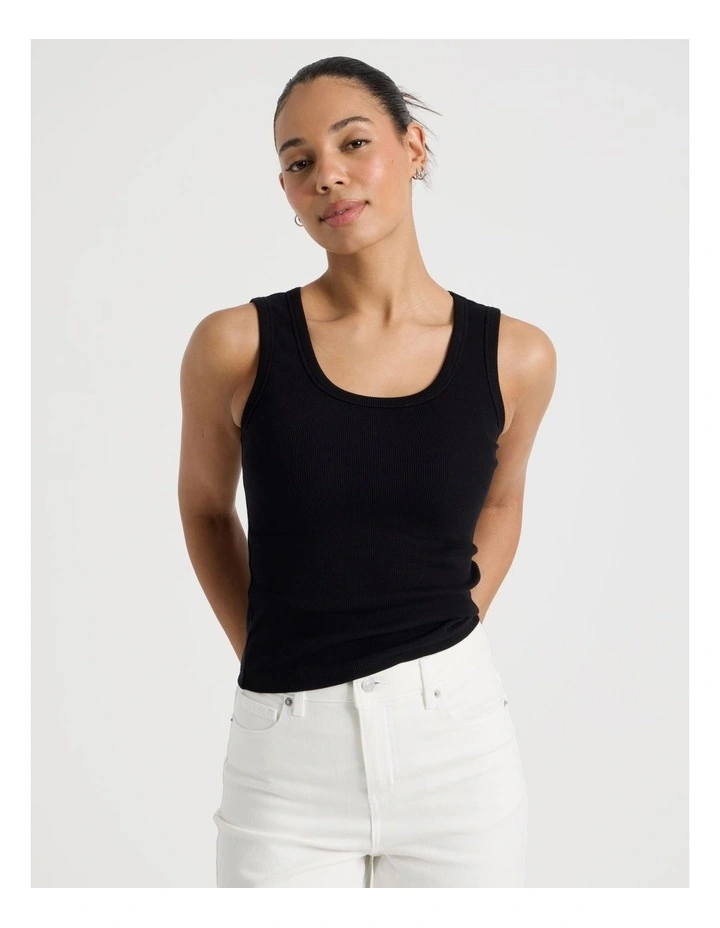 Slim Fit Scoop Neck Tank in Black image 5