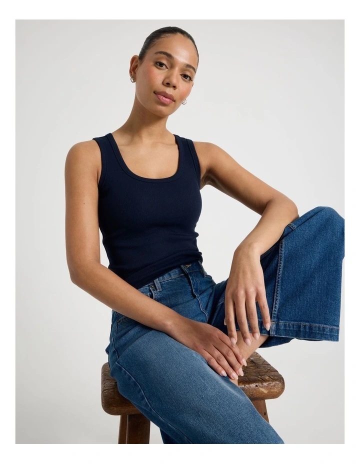 Slim Fit Scoop Neck Tank in Navy image 1