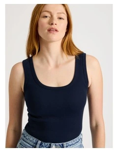 Slim Fit Rib Tank in Navy