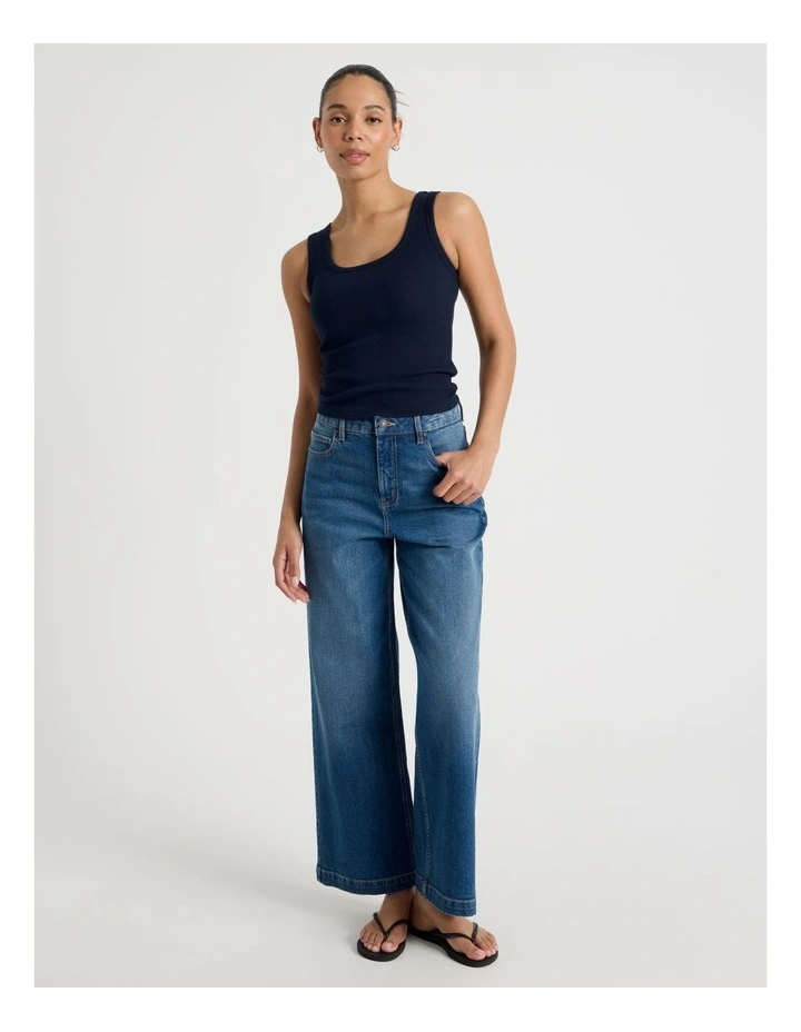 Slim Fit Scoop Neck Tank in Navy image 2