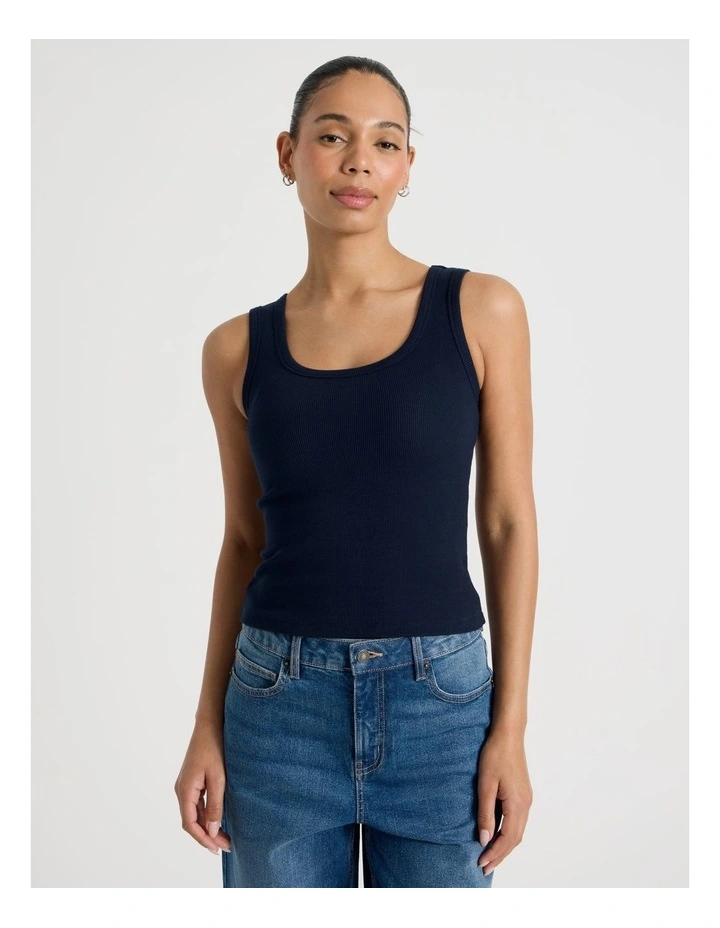 Slim Fit Scoop Neck Tank in Navy image 3