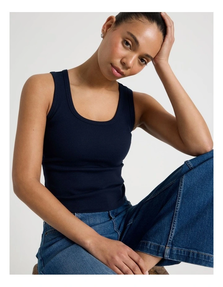Slim Fit Scoop Neck Tank in Navy image 4