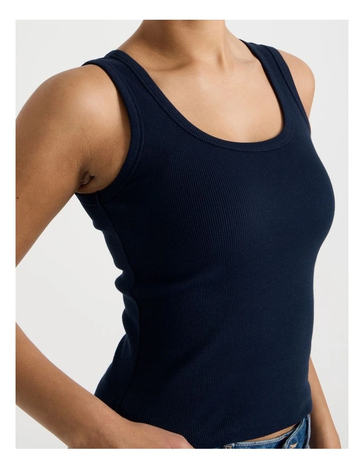 Slim Fit Scoop Neck Tank in Navy image 5