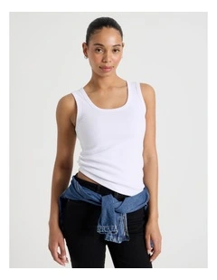 Slim Fit Scoop Neck Tank in White