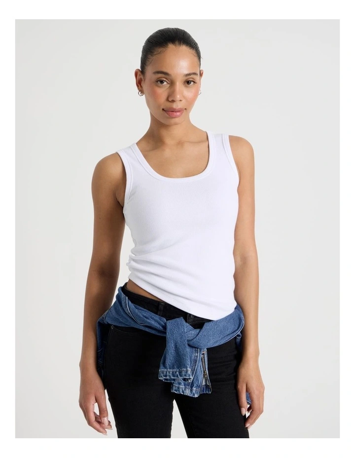 Slim Fit Scoop Neck Tank in White image 1