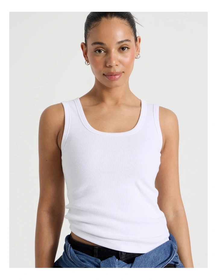 Slim Fit Scoop Neck Tank in White image 3