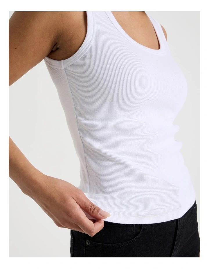 Slim Fit Scoop Neck Tank in White image 4