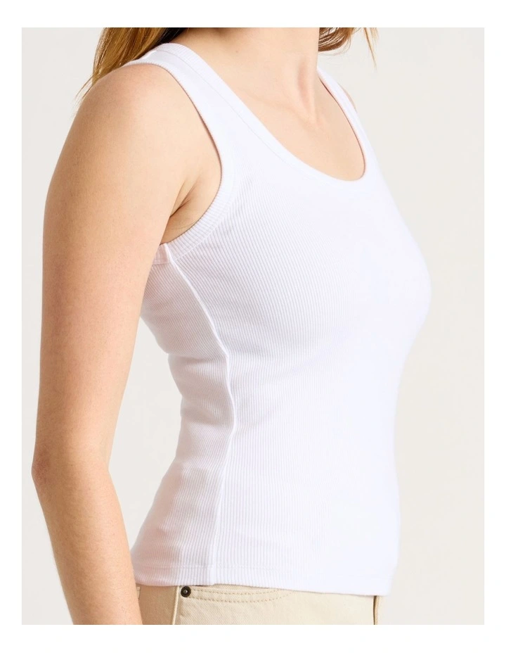 Slim Fit Rib Tank in White image 4