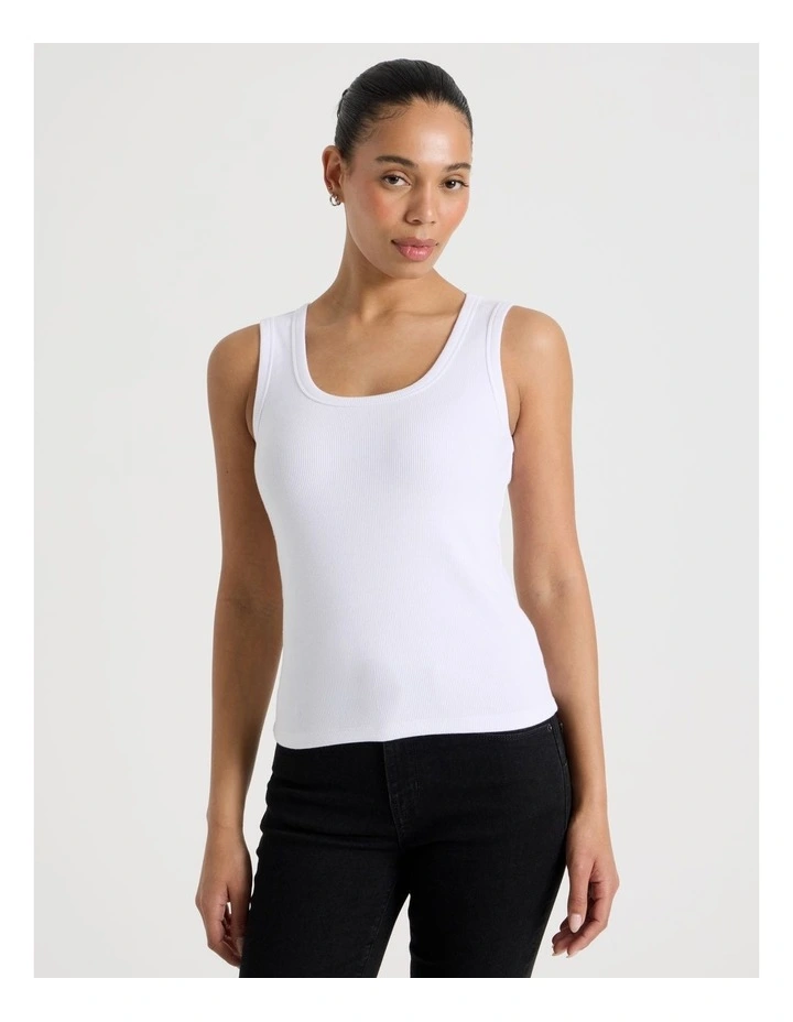 Slim Fit Scoop Neck Tank in White image 5