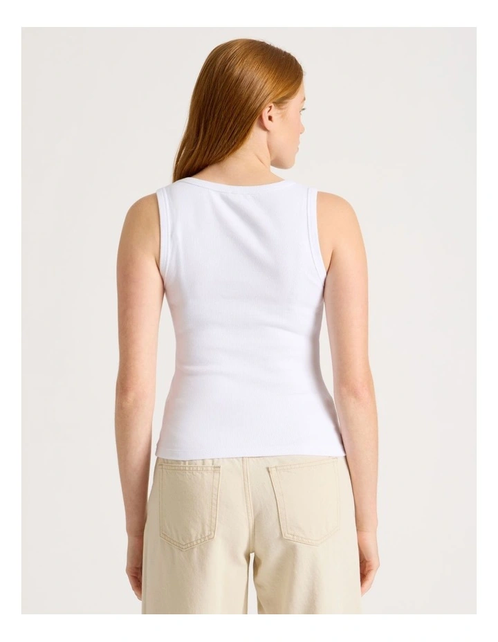 Slim Fit Rib Tank in White image 5