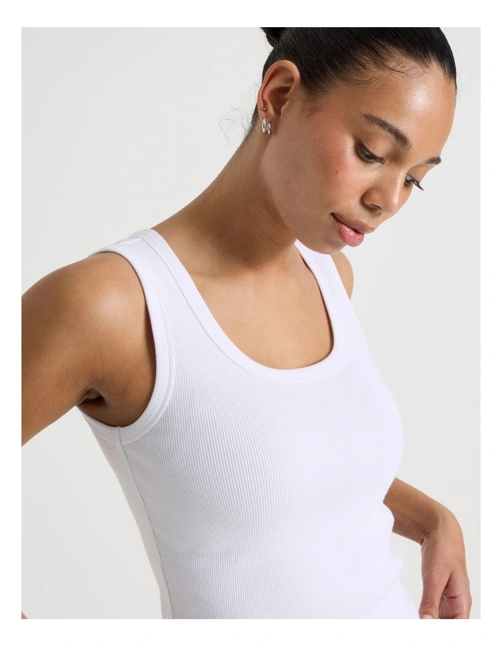 Slim Fit Scoop Neck Tank in White image 7