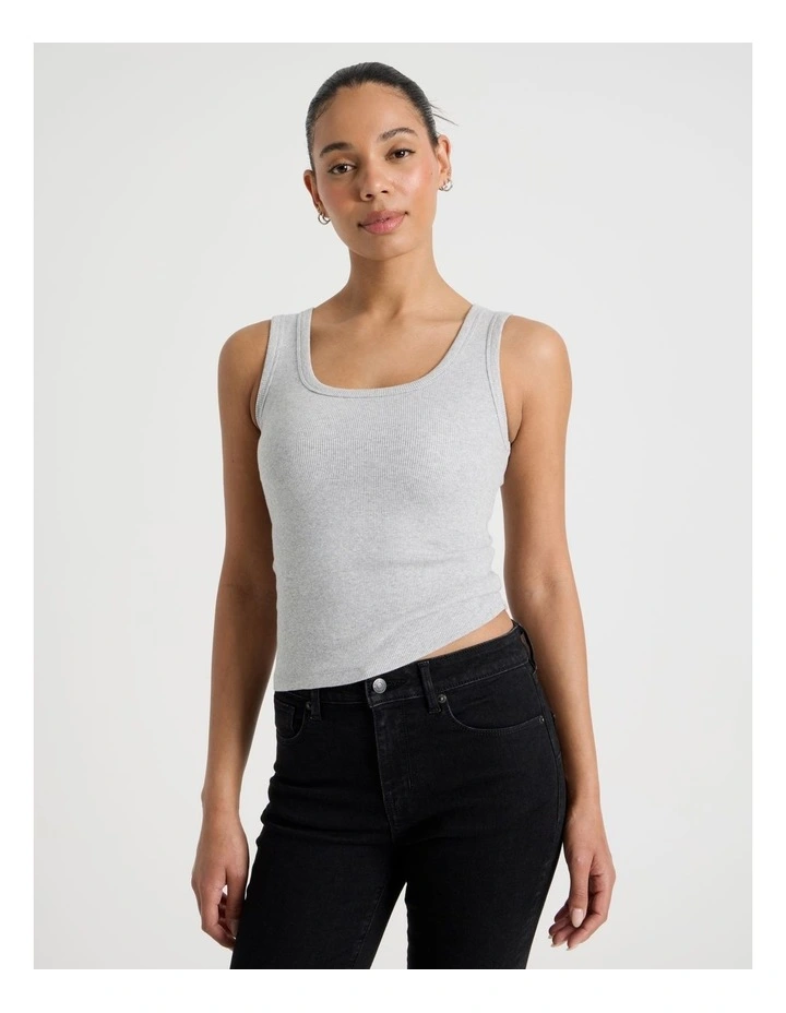 Slim Fit Scoop Neck Tank in Light Heather Grey image 1