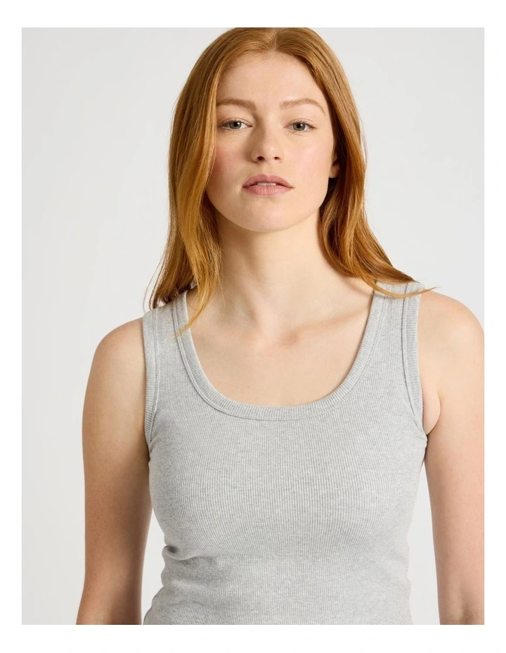 Slim Fit Rib Tank in Light Heather Grey image 1