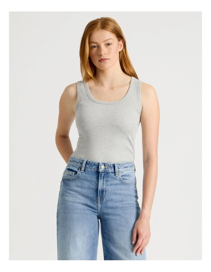 Slim Fit Rib Tank in Light Heather Grey image 2