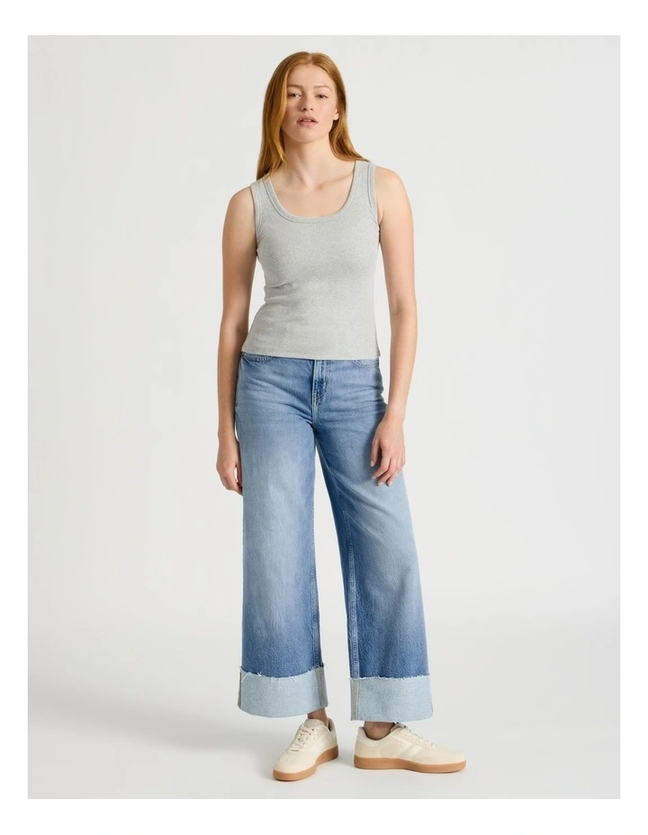 Slim Fit Rib Tank in Light Heather Grey image 3