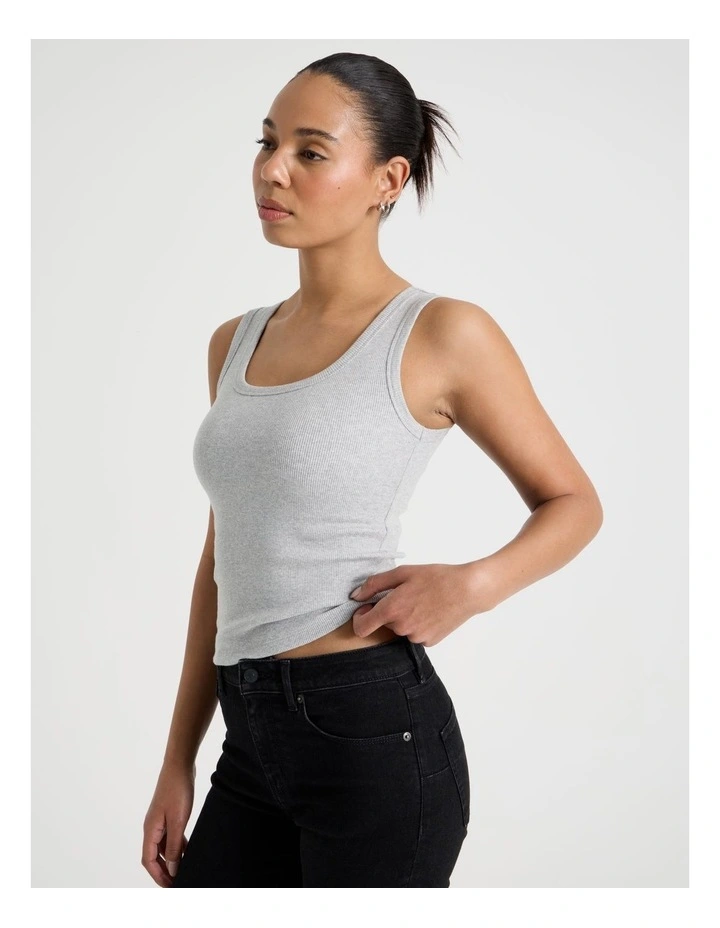 Slim Fit Scoop Neck Tank in Light Heather Grey image 4