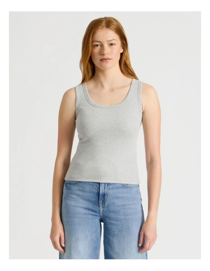 Slim Fit Rib Tank in Light Heather Grey image 4