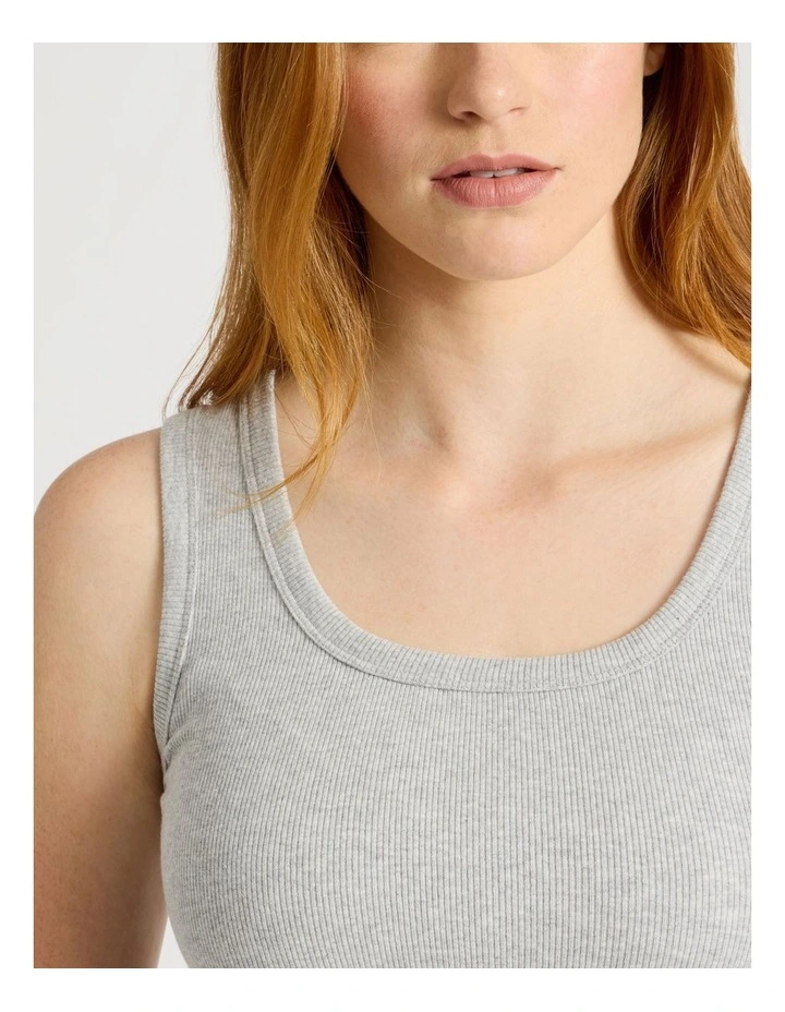 Slim Fit Rib Tank in Light Heather Grey image 5