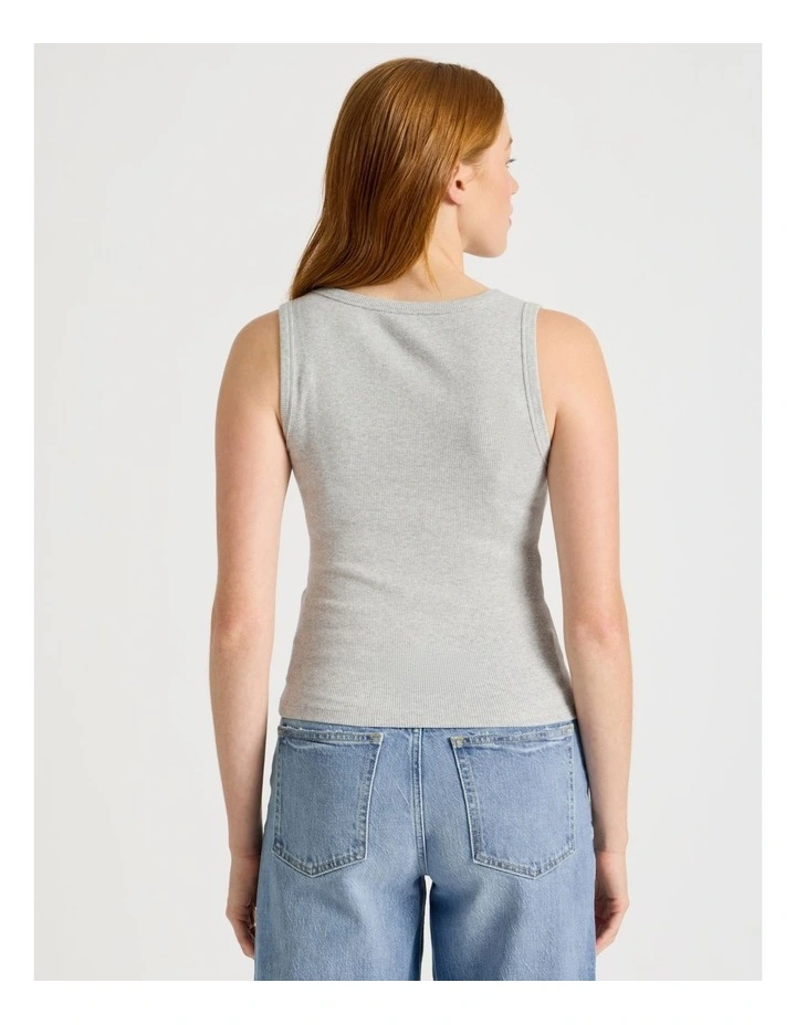 Slim Fit Rib Tank in Light Heather Grey image 6