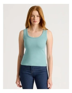Slim Fit Rib Tank in Blue