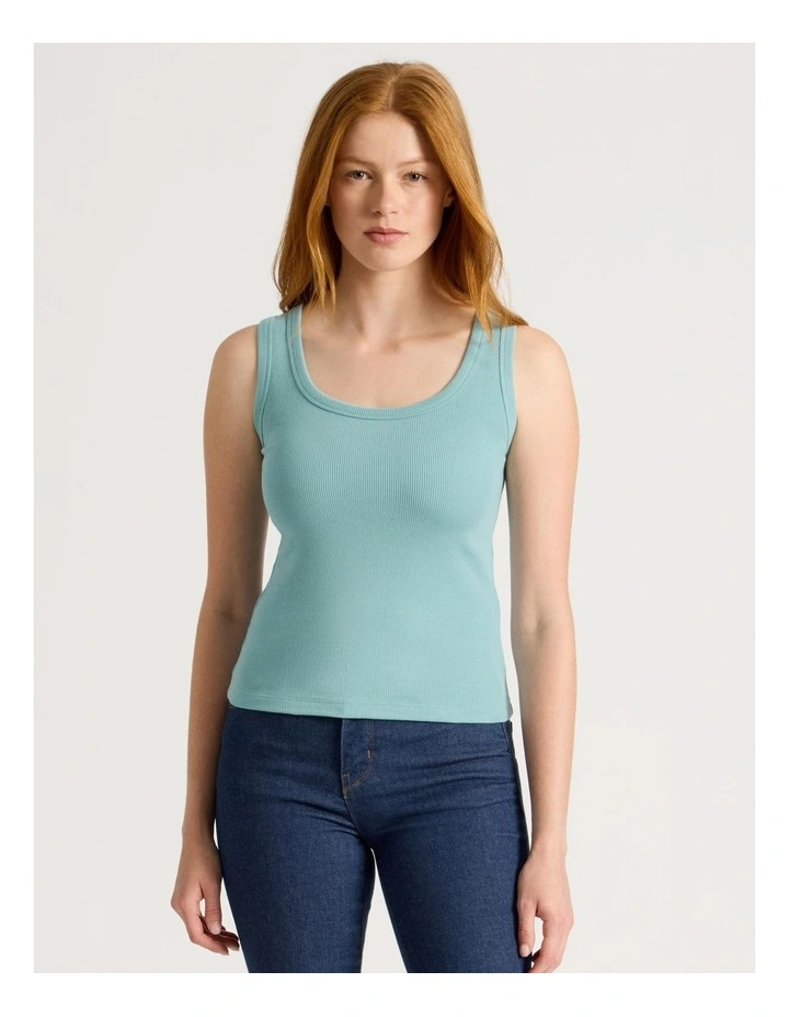 Slim Fit Rib Tank in Blue image 1