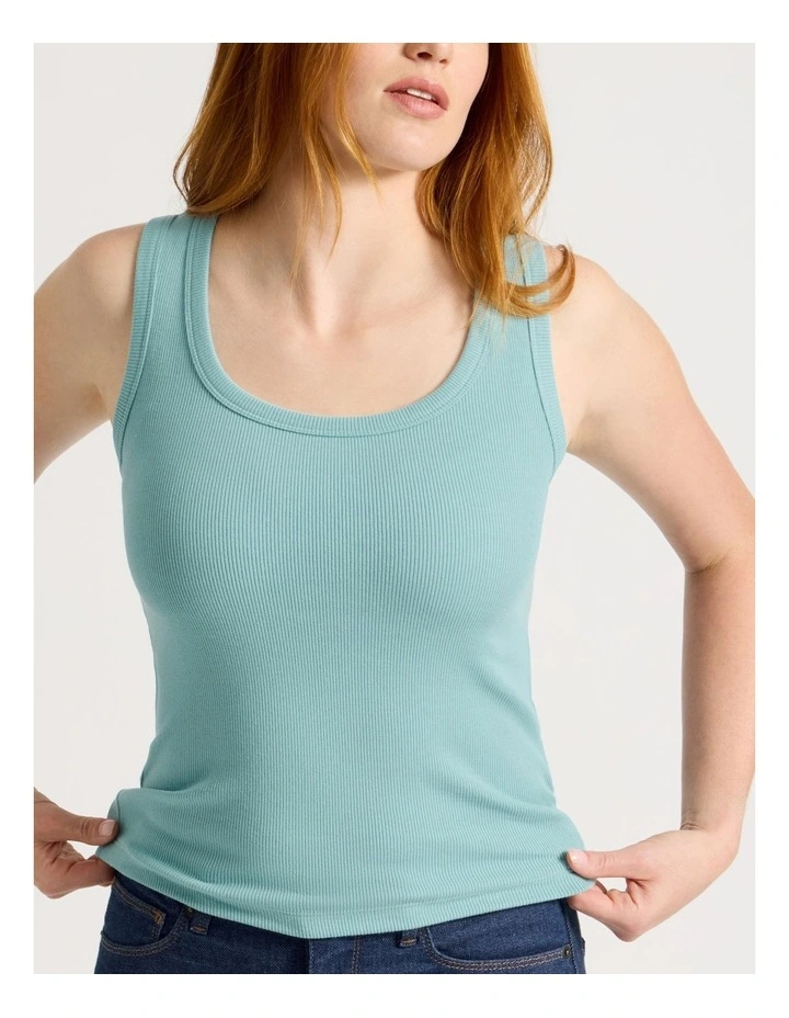 Slim Fit Rib Tank in Blue image 2