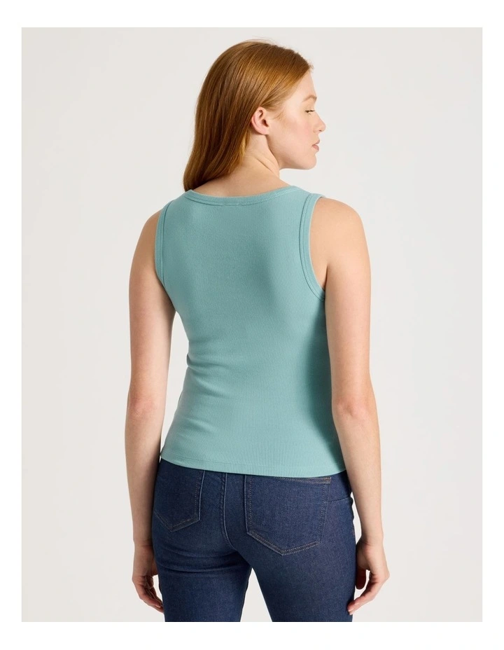 Slim Fit Rib Tank in Blue image 5